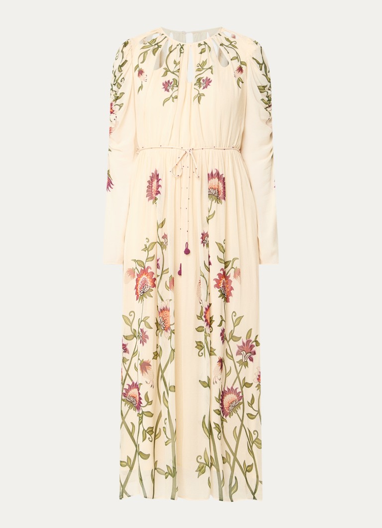 Farm Rio Dames Midi jurk met bloemenprint en cut-out detail in de kleur Creme