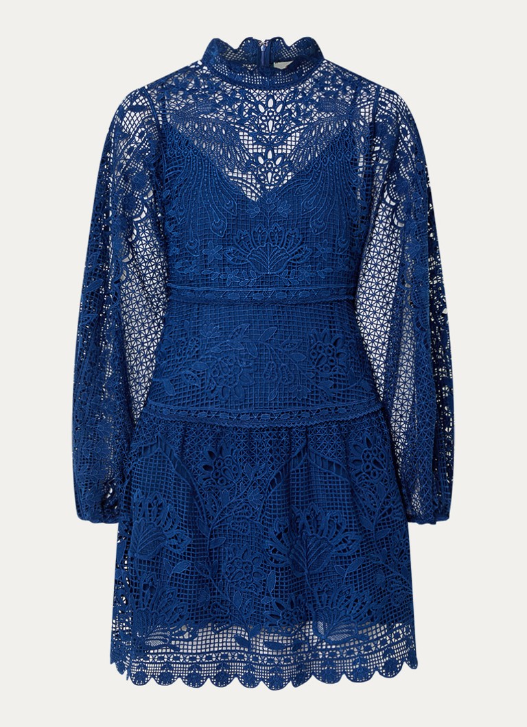 Farm Rio Dames Parrot Garden mini jurk van kant met volant in de kleur Donkerblauw