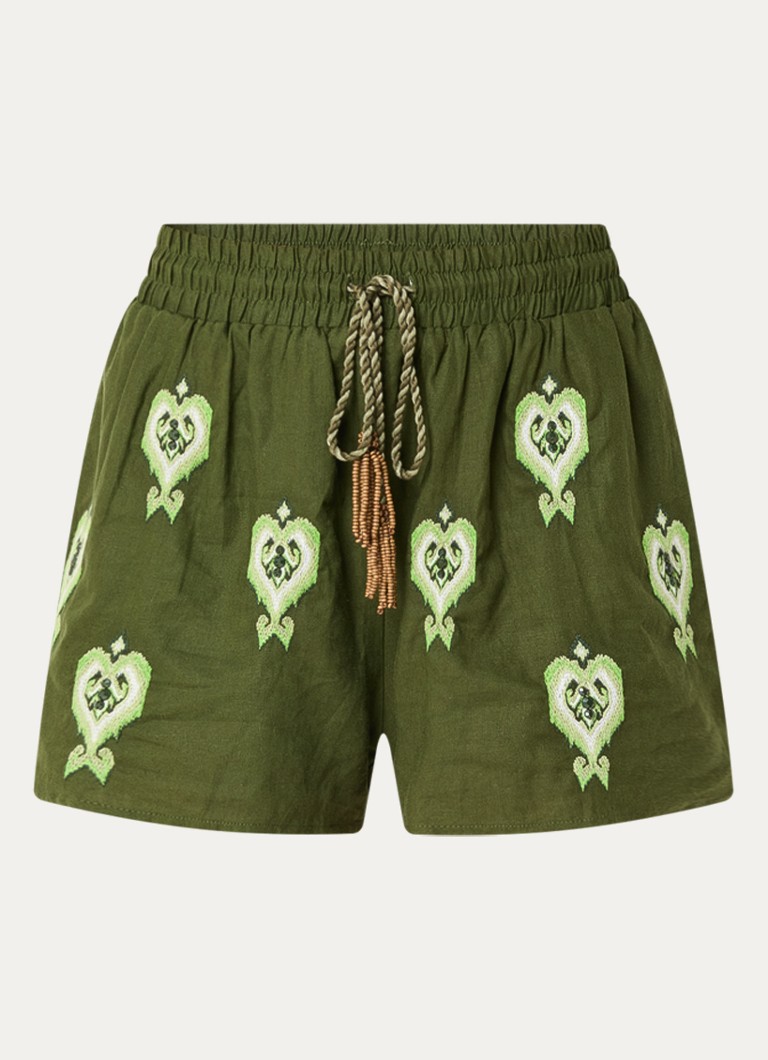 Farm Rio Dames Mid waist straight fit korte broek met borduring in de kleur Legergroen