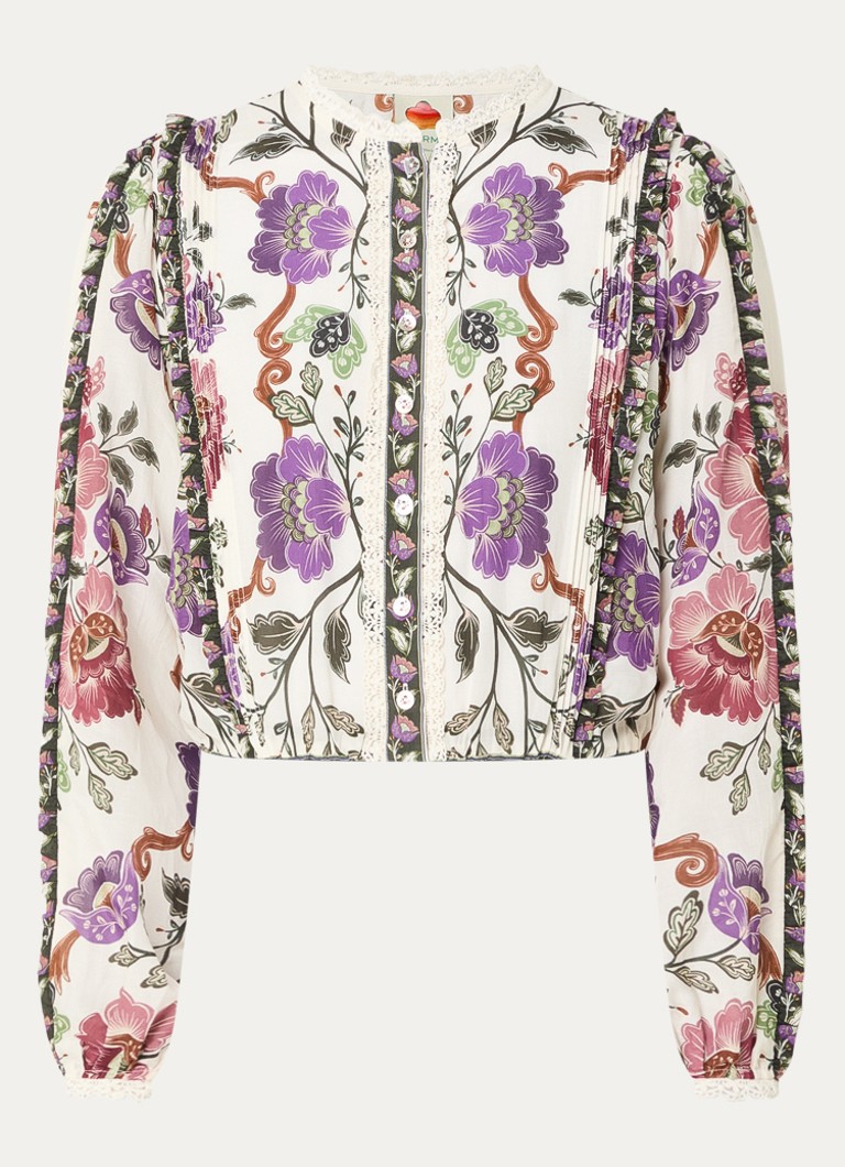 Farm Rio Dames Rococo blouse met bloemenprint in de kleur Gebroken wit