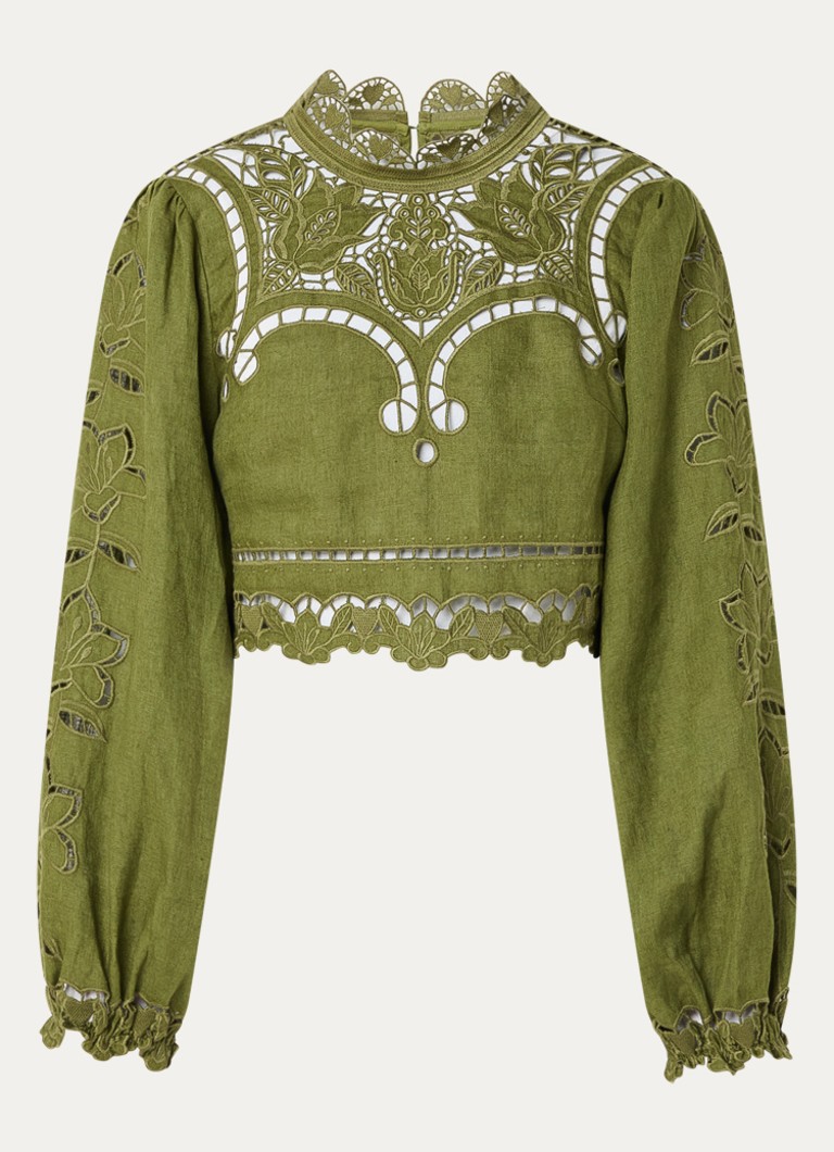 Farm Rio Dames Majestic tuniek van linnen met broderie in de kleur Mosgroen
