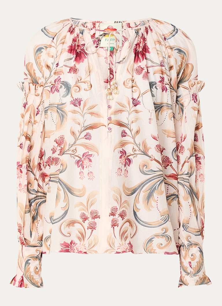 Farm Rio Dames Tuniek met V-hals en print in de kleur Creme