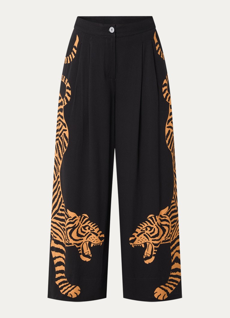 Farm Rio Dames High waist wide fit pantalon met print in de kleur Zwart
