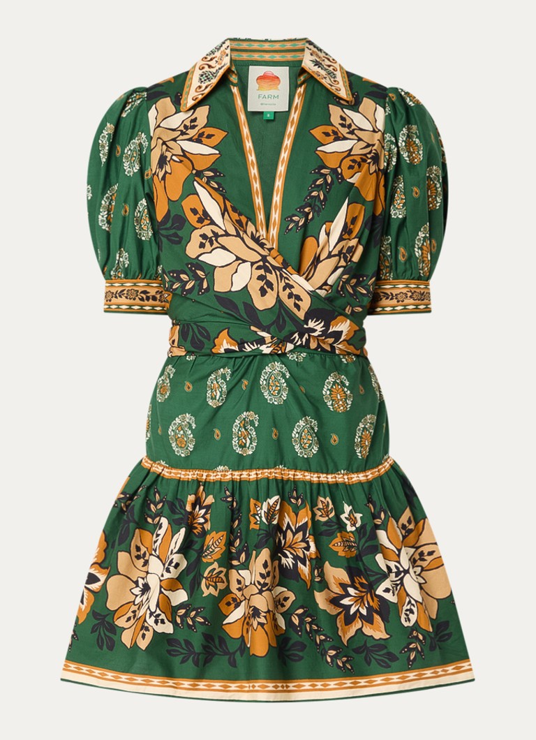 Farm Rio Dames Ayla mini jurk met strikdetail en print in de kleur Legergroen