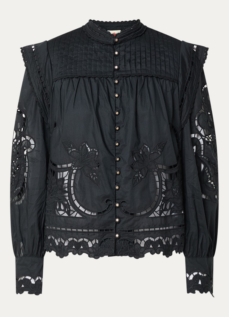 Farm Rio Dames Richilieu blouse met broderie in de kleur Zwart