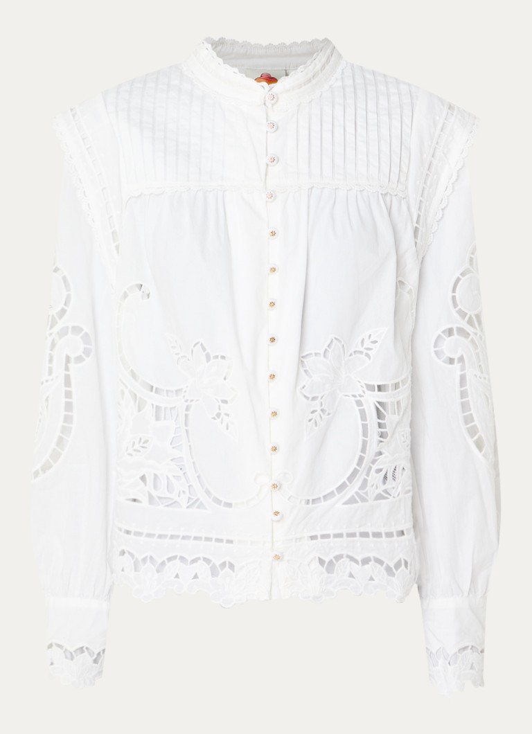 Farm Rio Dames Blouse met broderie en plooidetail in de kleur Gebroken wit