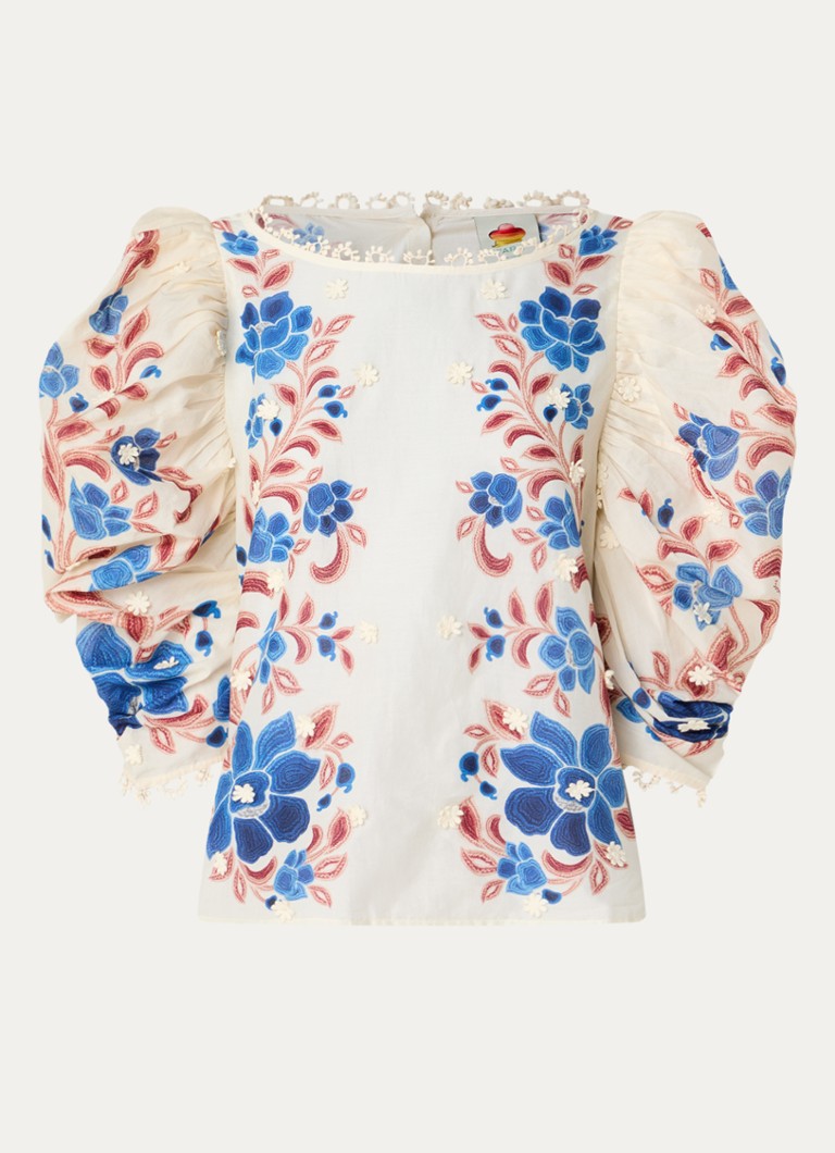 Farm Rio Dames Tuniek met bloemenprint en pofmouw in de kleur Zand