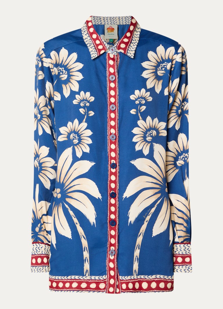 Farm Rio Dames Pyjamatop met bloemenprint in de kleur Royalblauw