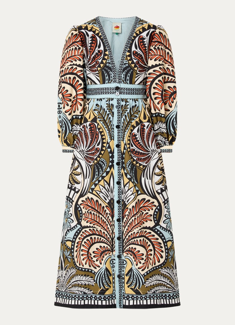 Farm Rio Dames Balamana maxi tuniekjurk met print in de kleur Lichtblauw