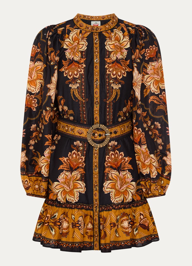 Farm Rio Dames Majestic Garden mini tuniekjurk met strikceintuur in de kleur Zwart