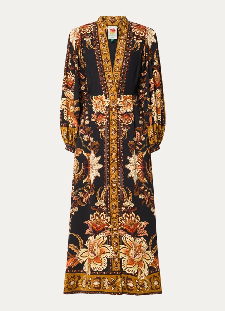 Farm Rio Dames Majestic maxi jurk met print in de kleur Camel