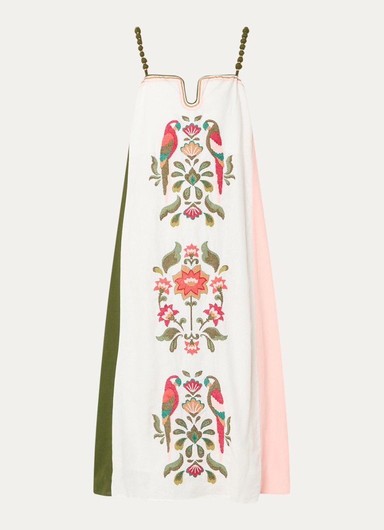 Farm Rio Dames Cross Stich midi jurk met print in de kleur Gebroken wit