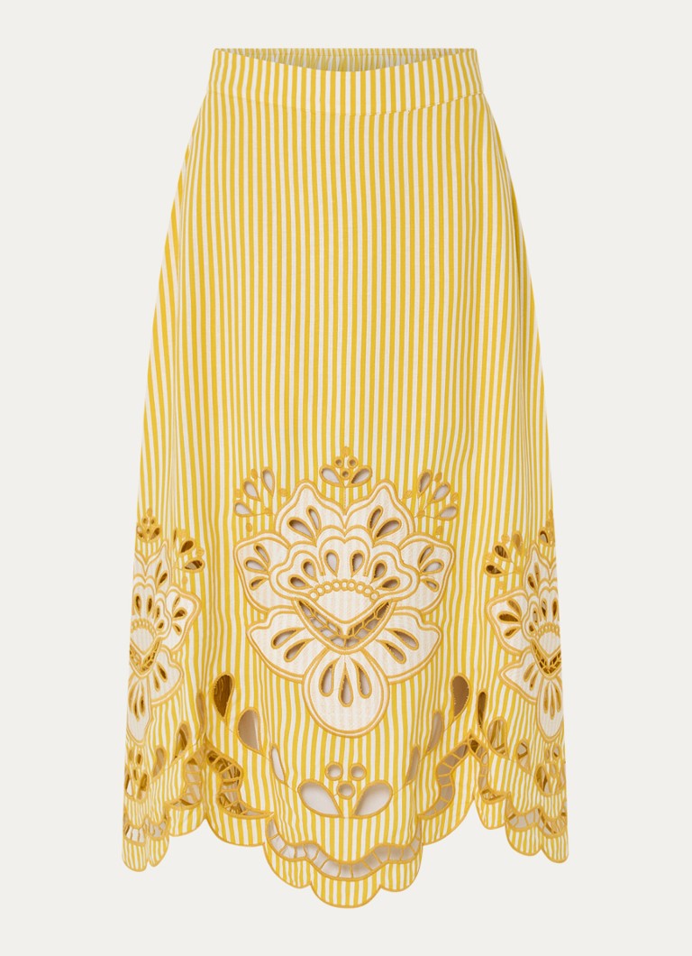 Farm Rio Dames Bicolor midi rok in linnenblend met streepprint in de kleur Geel