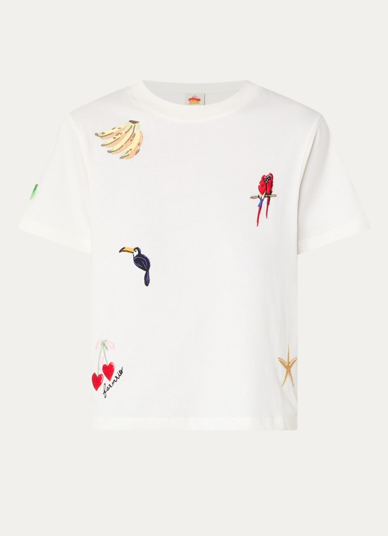 Farm Rio Dames T-shirt met borduring in de kleur Gebroken wit