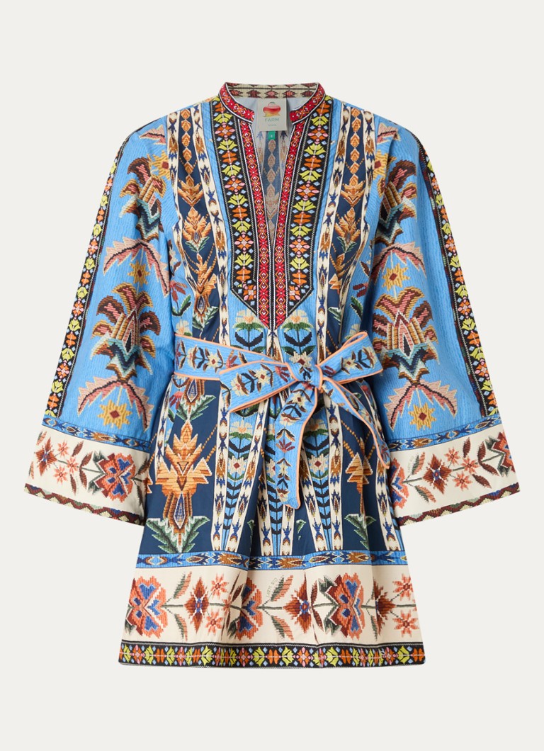 Farm Rio Dames Mini jurk met bloemenprint in de kleur Blauw