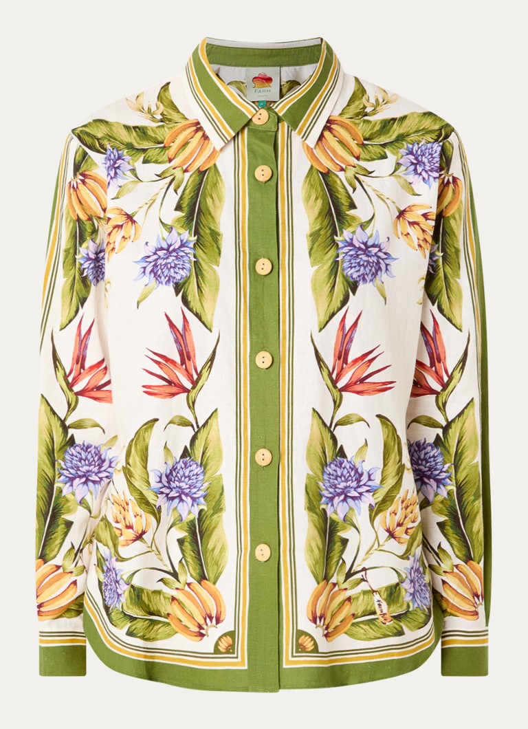 Farm Rio Dames Tropical blouse in linnenblend met print in de kleur Mosgroen