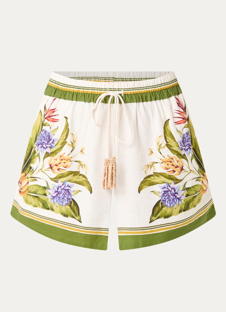 Farm Rio Dames Tropical high waist wide fit korte broek in linnenblend in de kleur Mosgroen