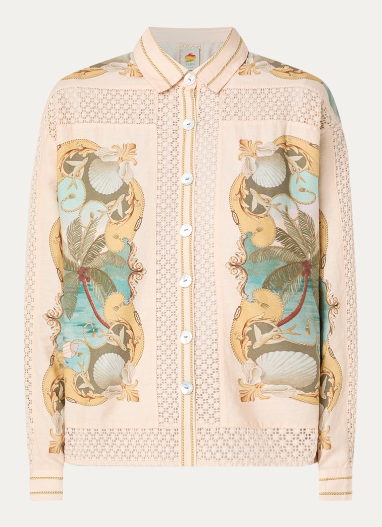 Farm Rio Dames Royal Sea blouse met print in de kleur Beige