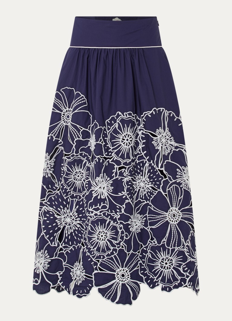 Farm Rio Dames Midi rok met opengewerkt dessin in de kleur Donkerblauw