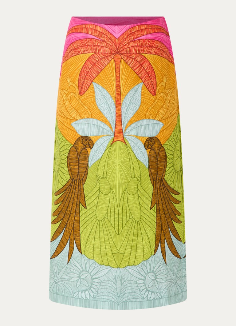 Farm Rio Dames Usiacuri midi rok van linnen met print in de kleur Oranje