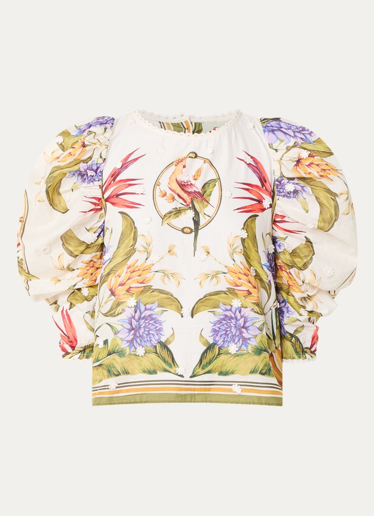 Farm Rio Dames Tropical blouse met ballonmouw in de kleur Creme