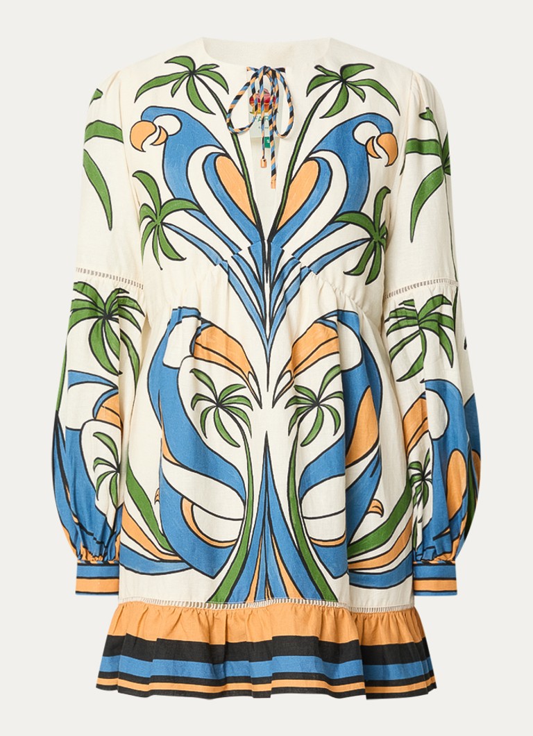 Farm Rio Dames Tropical mini tuniekjurk met print in de kleur Gebroken wit