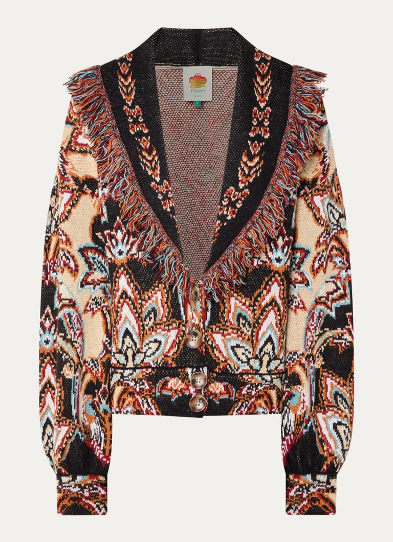 Farm Rio Dames Fijngebreid vest met print in de kleur Beige