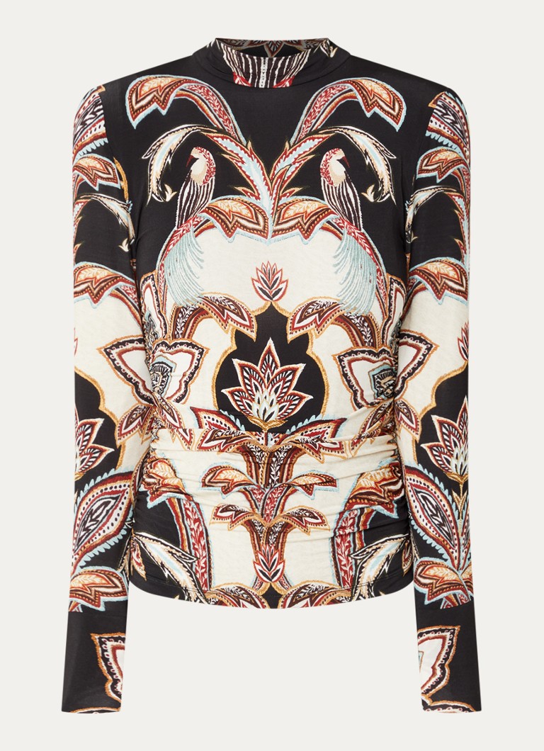 Farm Rio Dames Tapestry top met print en opstaande kraag in de kleur Zwart
