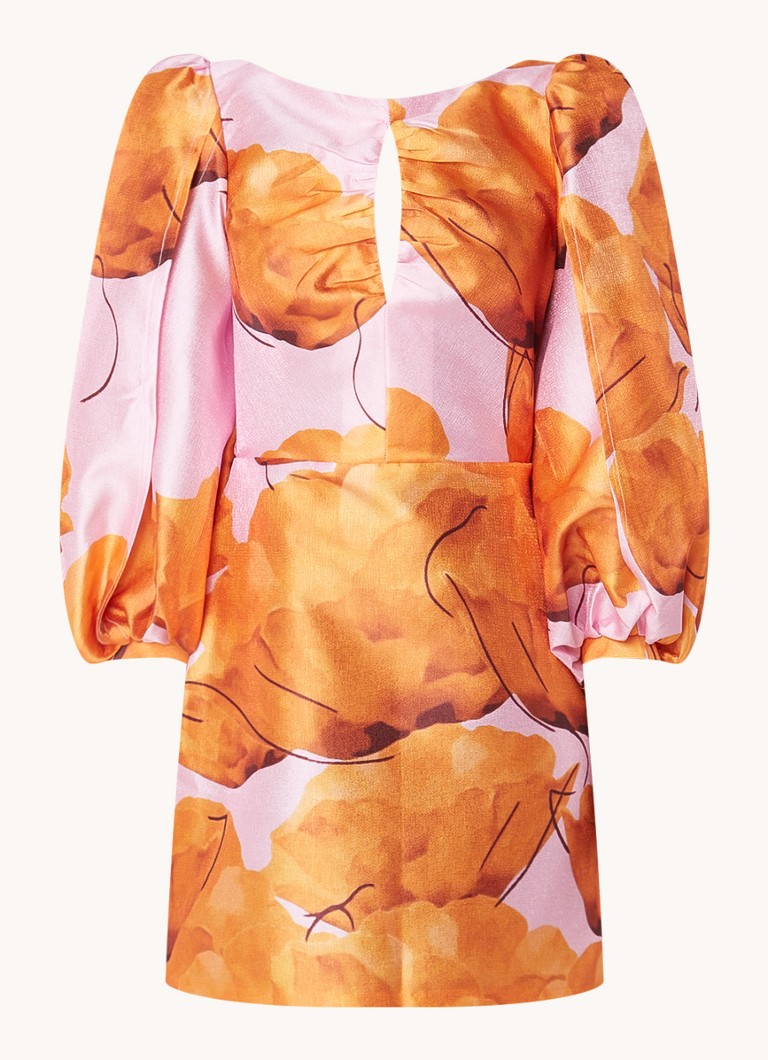 Laagam Dames Liza Fleur mini jurk met bloemenprint en rugdecolleté in de kleur Oranje, maat: S