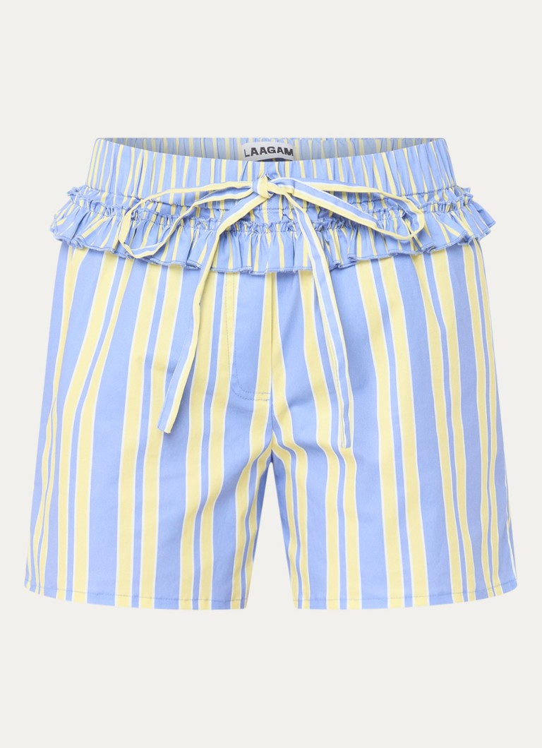 Laagam Dames Caos high waist straight fit korte broek met streepprint in de kleur Lichtblauw, maat: L
