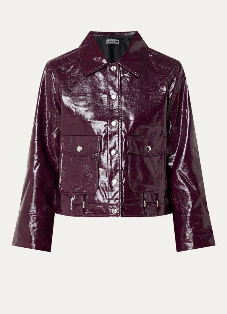 Laagam Dames Bruna jack van imitatieleer met klepzakken in de kleur Aubergine, maat: S