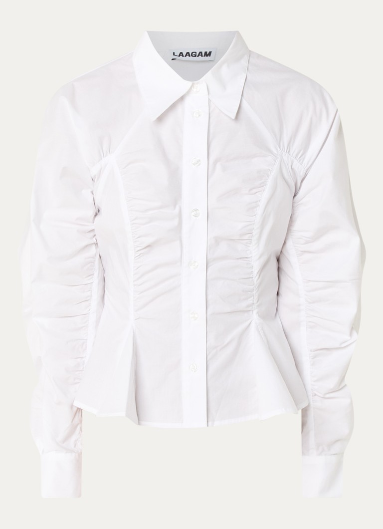 Laagam Dames Blouse met plooidetail in de kleur Wit, maat: XL
