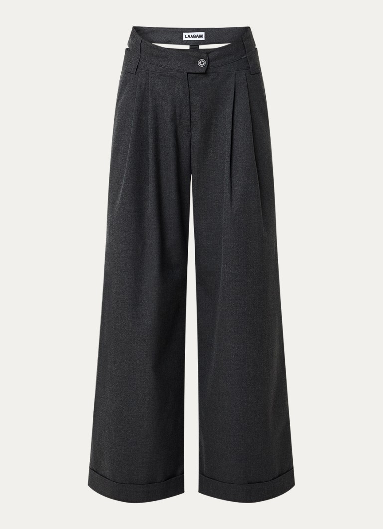 Laagam Dames Smith high waist wide fit pantalon met cut-out detail in de kleur Antraciet, maat: 34