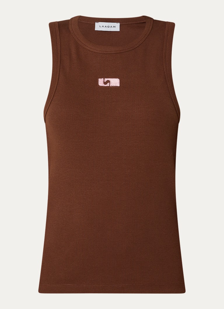 Laagam Dames Tanktop met logoborduring in de kleur Kastanjebruin, maat: XL