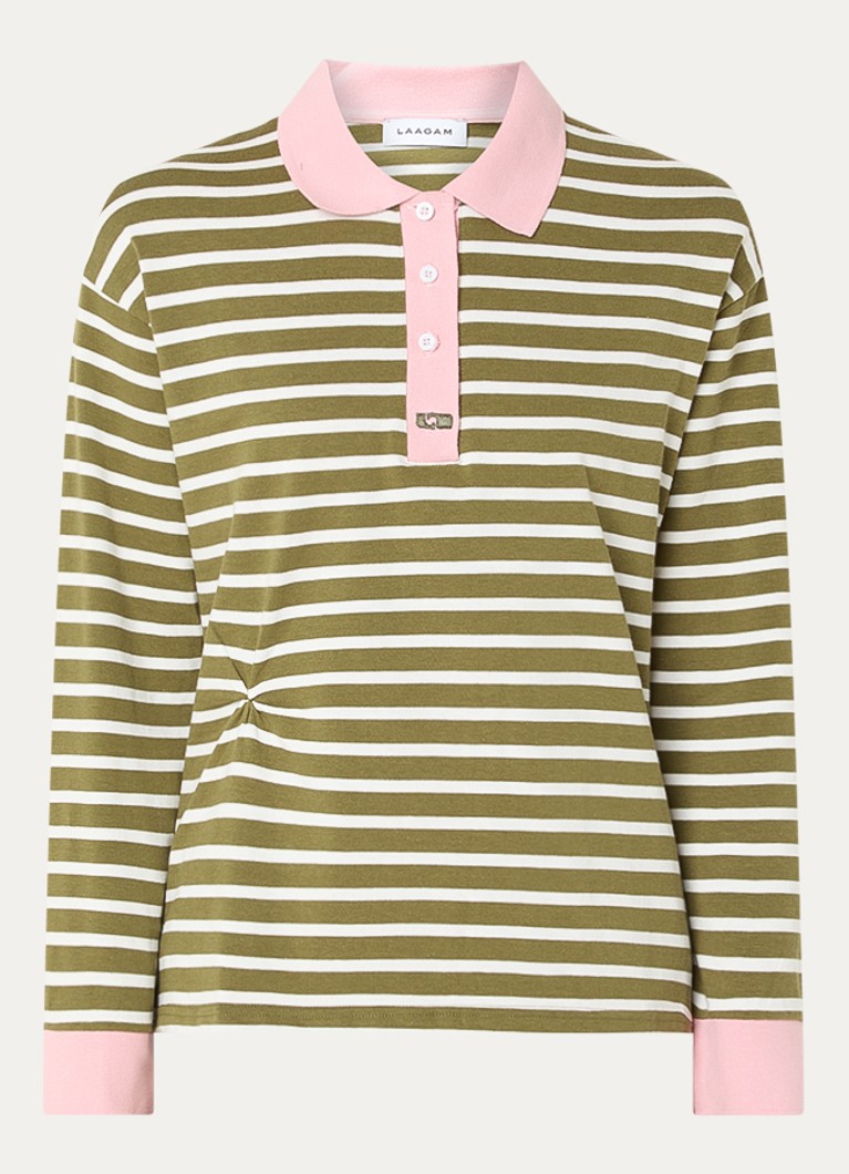 Laagam Dames Duse polo met streepprint in de kleur Olijfgroen, maat: L