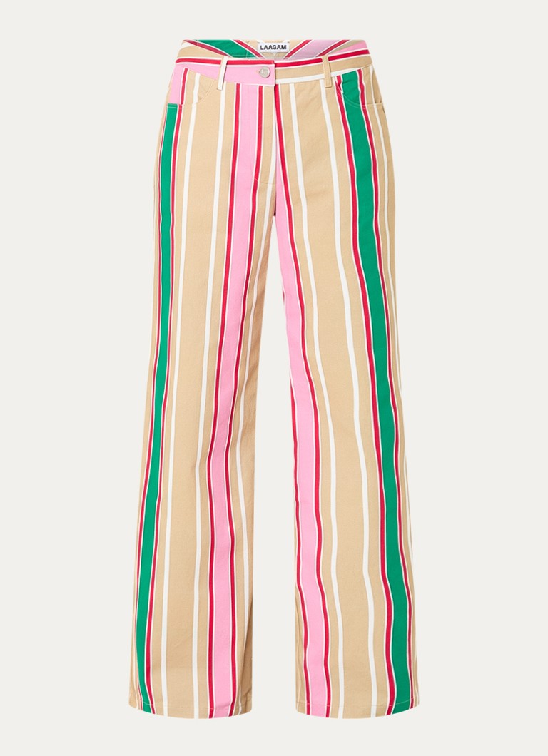 Laagam Dames Leroy mid waist straight fit broek met streepprint in de kleur Beige, maat: 36