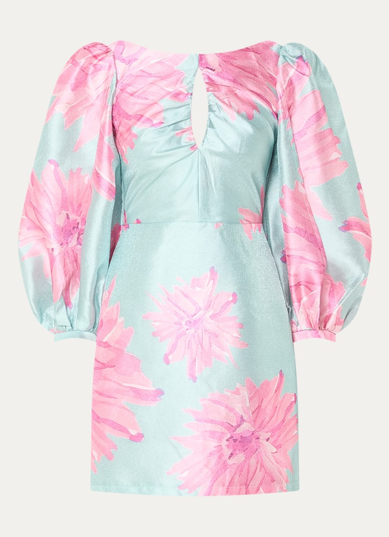 Laagam Dames Liza mini jurk met print en pofmouw in de kleur Roze, maat: XL