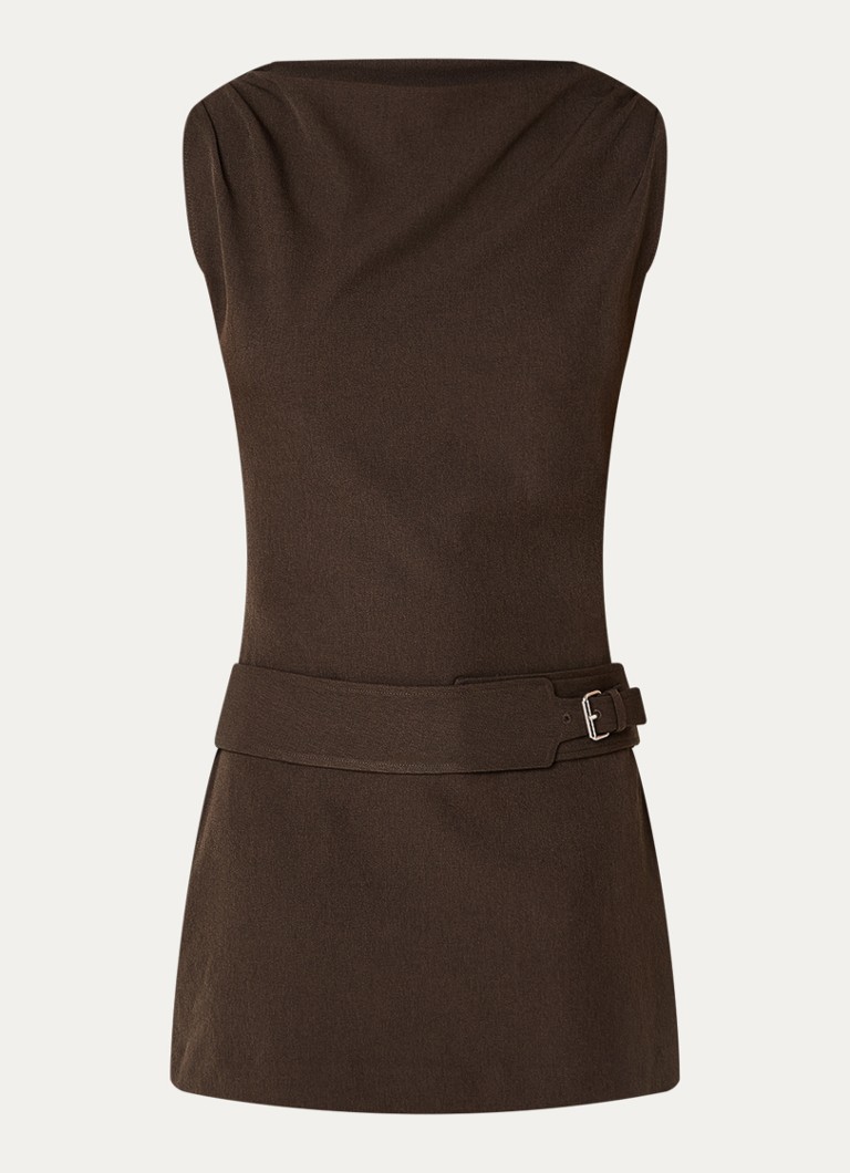Laagam Dames Zola mini jurk met ceintuur en gedrapeerd detail in de kleur Bruin, maat: XL