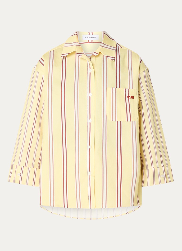 Laagam Dames Caos oversized blouse met streepprint en borstzak in de kleur Gebroken wit, maat: 42