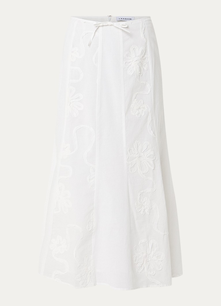 Laagam Dames Lila midi rok met borduring en gestrikt detail in de kleur Wit, maat: L