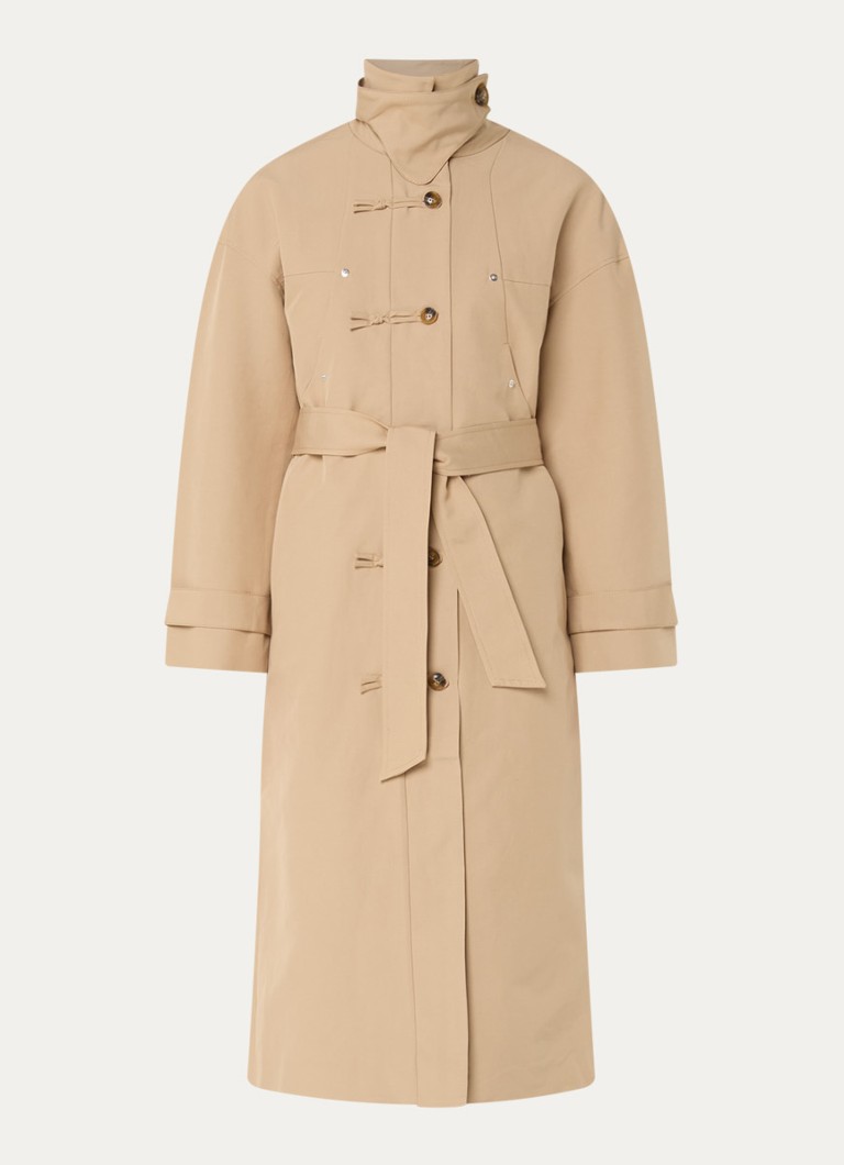 Laagam Dames Antwerp trenchcoat met strikceintuur en opstaande kraag in de kleur Donkerbeige, maat: XL