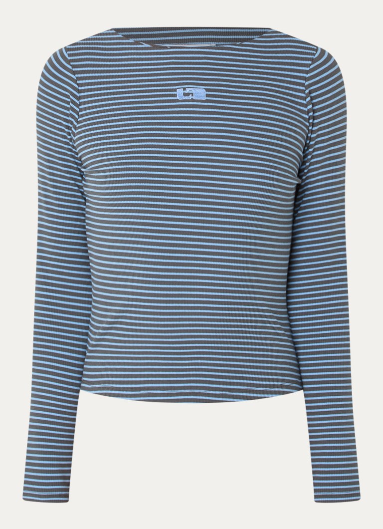 Laagam Dames Emory longsleeve met logo en streepprint in de kleur Blauwgrijs, maat: XL
