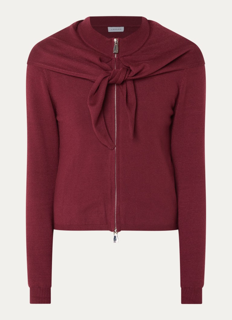 Laagam Dames Frida fijngebreid vest met geknoopt detail in de kleur Bordeauxrood, maat: S