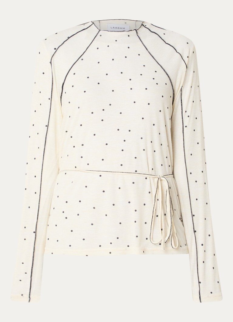 Laagam Dames Harper semi-transparante longsleeve met stippenprint en ceintuur in de kleur Gebroken wit, maat: L