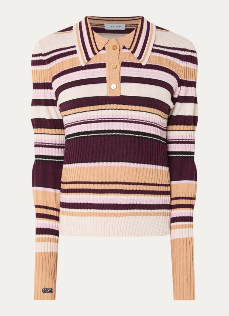 Laagam Dames Ilyana polo met streepprint in de kleur Aubergine, maat: L
