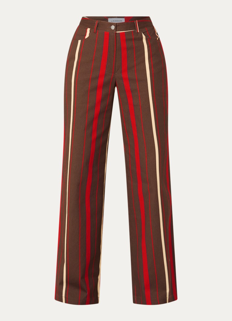 Laagam Dames Leroy high waist straight fit broek met streepprint in de kleur Bruin, maat: S