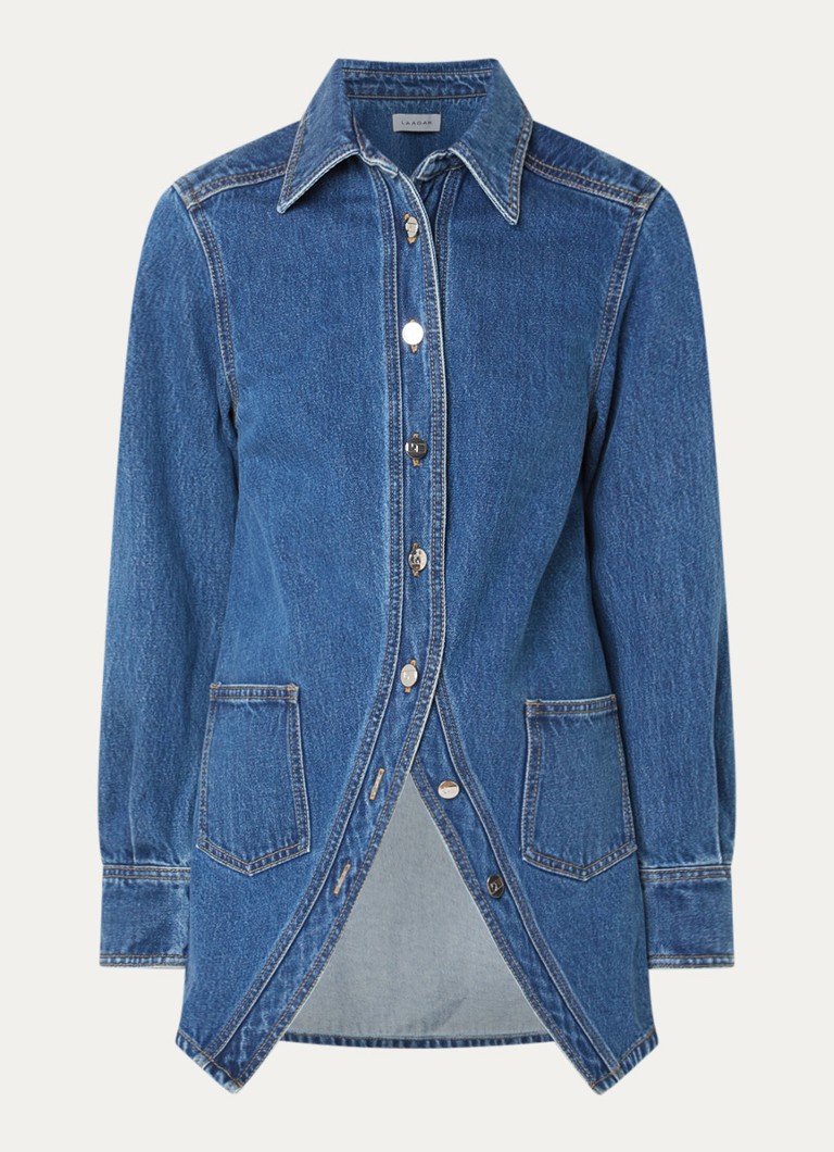 Laagam Dames No Boyfriend blouse van denim met opgestikte zakken in de kleur Indigo, maat: M