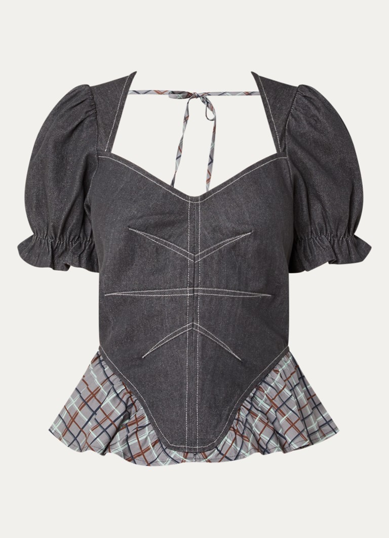 Laagam Dames Regina top met pofmouw in de kleur Donkergrijs, maat: XL