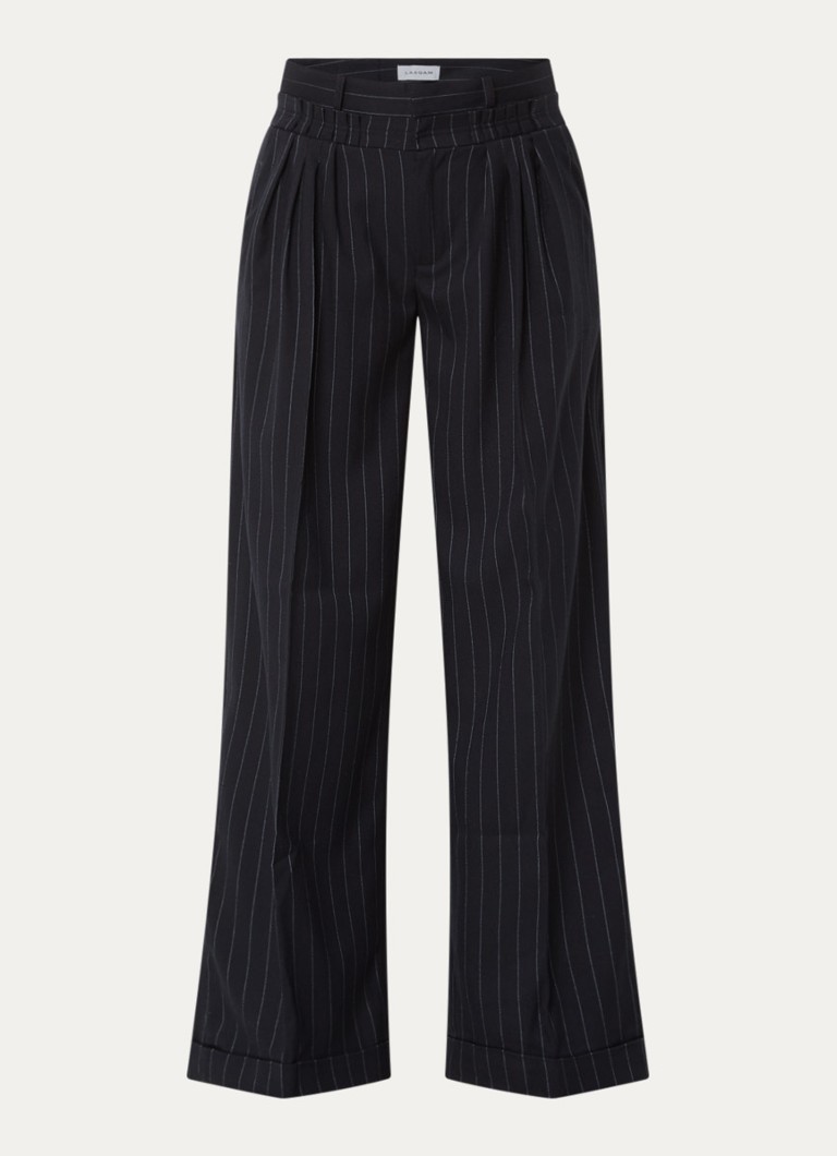Laagam Dames Stella high waist loose fit pantalon met krijtstreep in de kleur Donkerblauw, maat: S