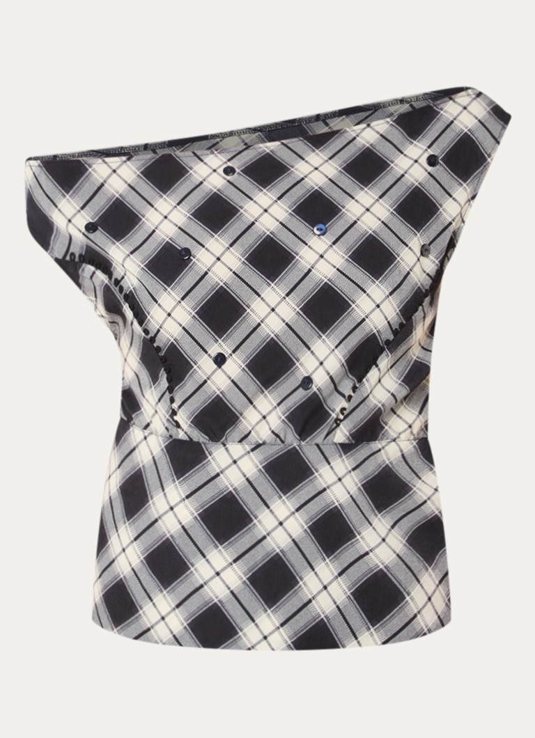 Laagam Dames Tate mouwloze top met ruitdessin en knoopdetail in de kleur Zwart, maat: XL